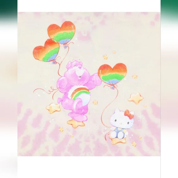 Hello Kitty x Care Bears Women's Heart Balloon & Stars Shimmer Design Tie-Dye XL - Picture 2 of 8